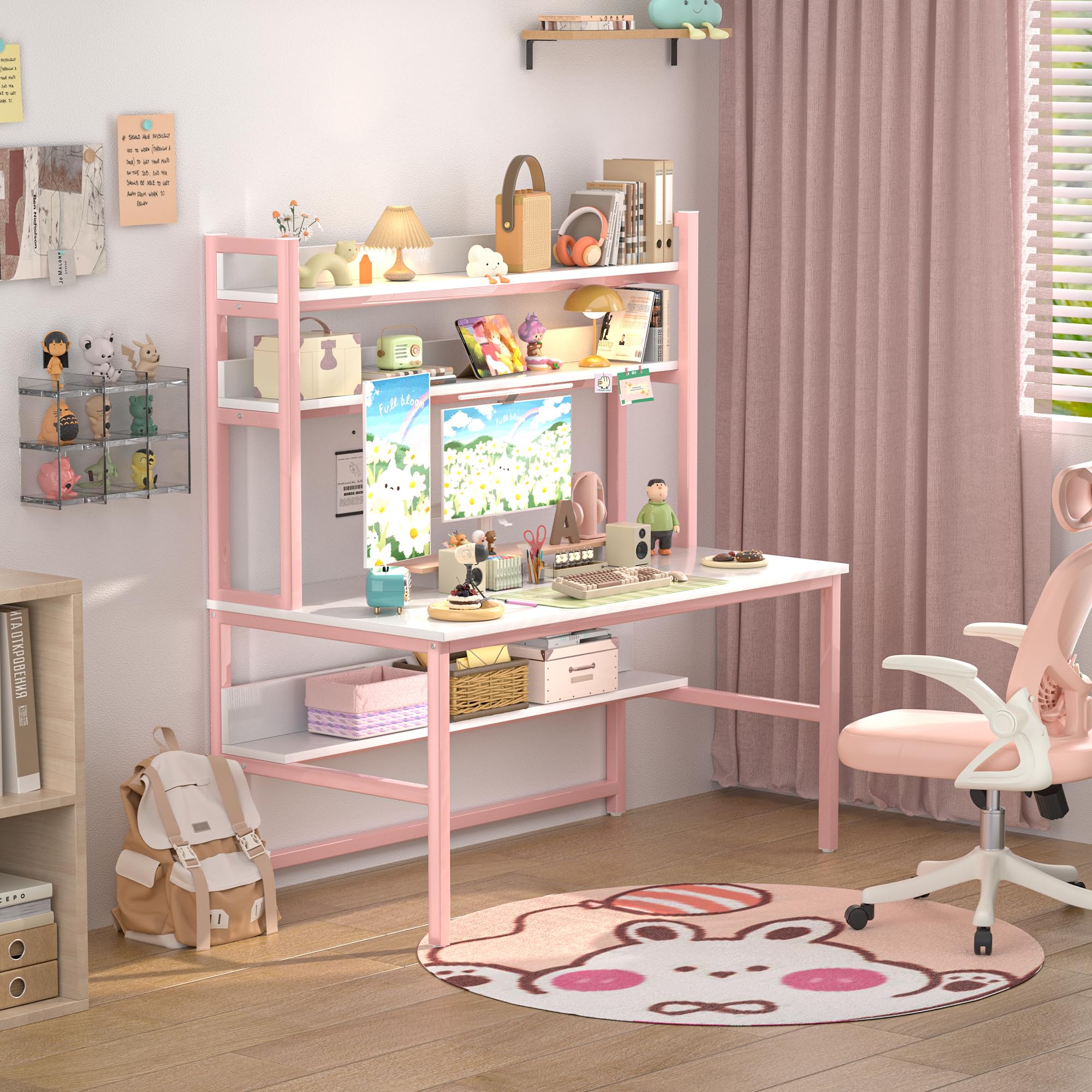 Amazon | Aquzee ラック付きデスク幅120cm×奥行60cm×高さ165cm 棚付き